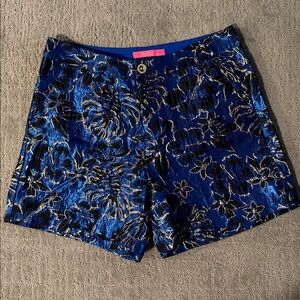 Lilly Pulitzer Blue Metallic Floral Jacquard Shorts